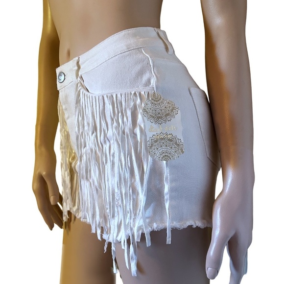 Altar'd State Fringe Shorts Hippie Stretch Denim Cowboy Moto Hi Waist Distressed - Picture 2 of 16